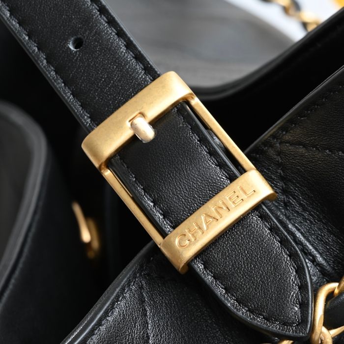 CHANEL ラムレザー ブラック×ホワイト×ゴールド トートバッグ ヴィンテージ 大容量 40×28×15cm サイズ:40×28×15cm