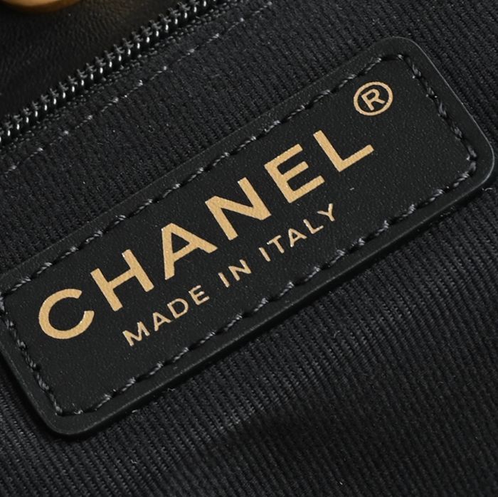 CHANEL ラムレザー ブラック×ホワイト×ゴールド トートバッグ ヴィンテージ 大容量 40×28×15cm サイズ:40×28×15cm