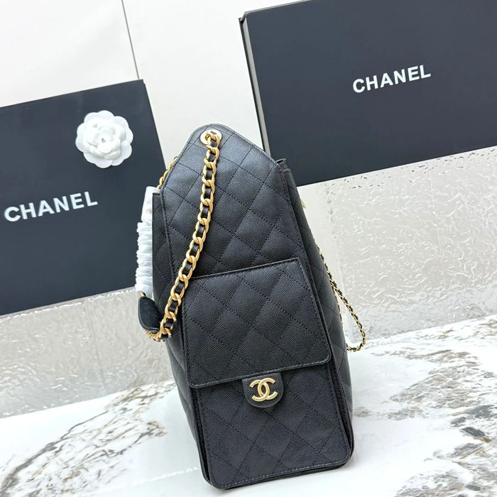 CHANEL AS5311 カーフレザー 菱格紋 ブラック×ゴールド ショルダーバッグ クラシック ヴィンテージ 40×30×15cm サイズ:40×30×15cm