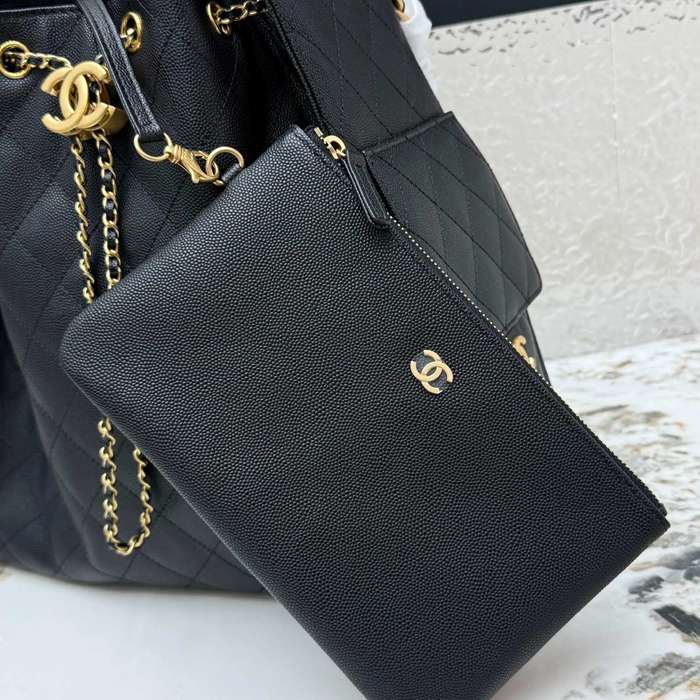 CHANEL AS5311 カーフレザー 菱格紋 ブラック×ゴールド ショルダーバッグ クラシック ヴィンテージ 40×30×15cm サイズ:40×30×15cm