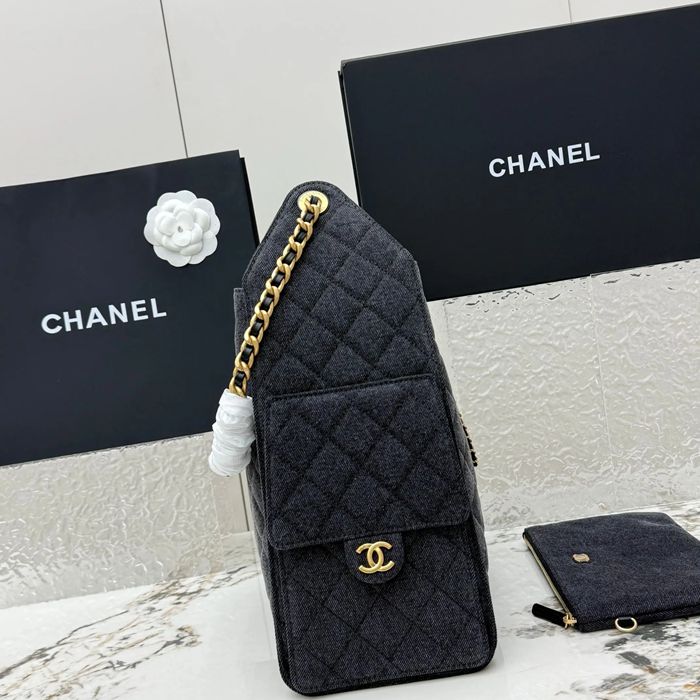 CHANEL AS5631 カーフレザー 菱格紋 ブルー×ゴールド ショルダーバッグ クラシック ヴィンテージ 40×30×15cm サイズ:40×30×15cm