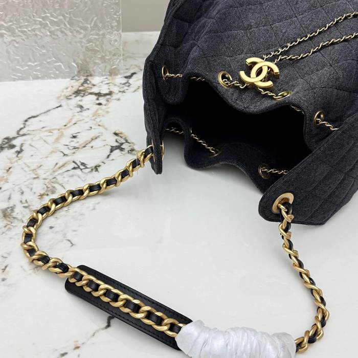 CHANEL AS5631 カーフレザー 菱格紋 ブルー×ゴールド ショルダーバッグ クラシック ヴィンテージ 40×30×15cm サイズ:40×30×15cm