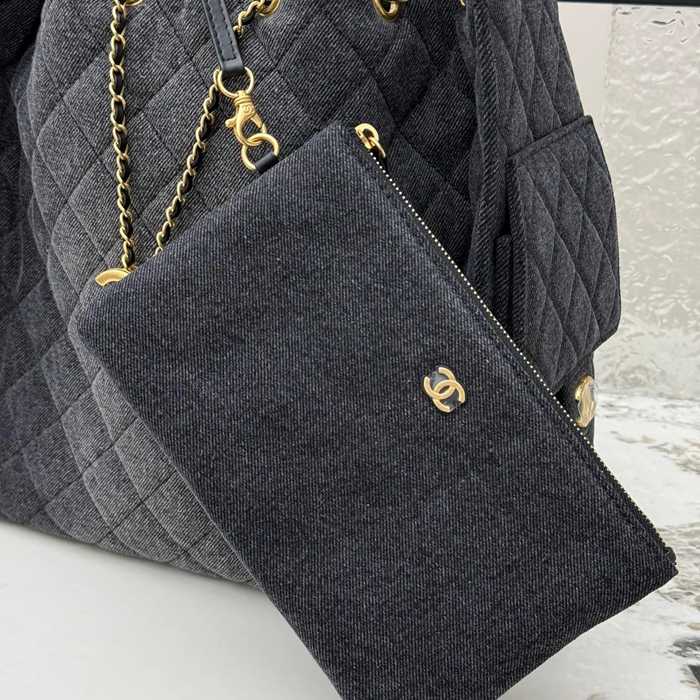 CHANEL AS5631 カーフレザー 菱格紋 ブルー×ゴールド ショルダーバッグ クラシック ヴィンテージ 40×30×15cm サイズ:40×30×15cm