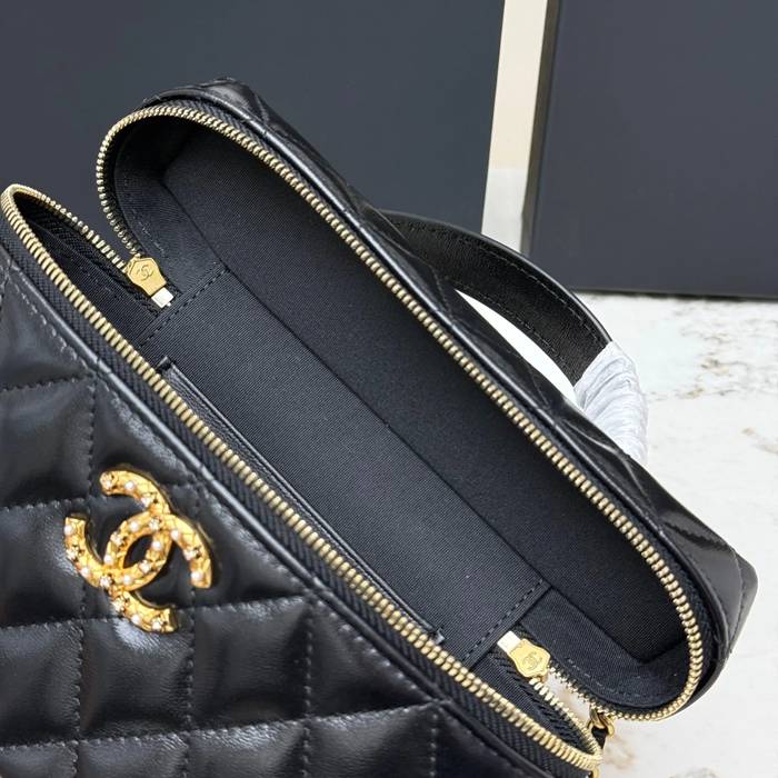 CHANEL AP4974 ラムレザー 菱格紋 ブラック×ゴールド 斜め掛けバッグ クラシック ヴィンテージ 19.5×17×5cm サイズ:19.5×17×5cm