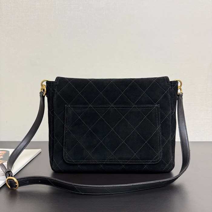 CHANEL 99546 スエード 菱格紋 ブラック×ゴールド 斜め掛けバッグ クラシック ヴィンテージ 30×21.5×6cm サイズ:30×21.5×6cm