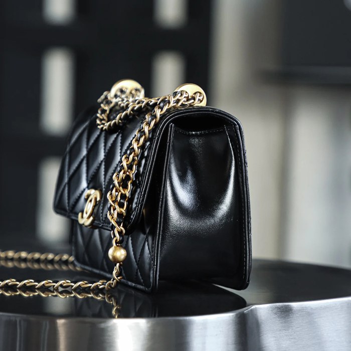 CHANEL カーフレザー ゴールド 斜め掛けバッグ 19×12×8cm サイズ:19×12×8cm