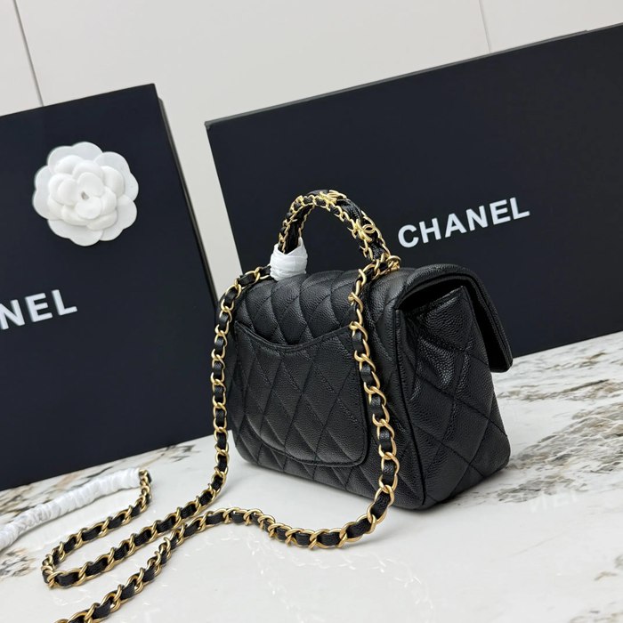CHANEL AS5701 ラムレザー 菱格紋 ブラック×ゴールド 斜め掛けバッグ クラシック ヴィンテージ 19.5×12×6.5cm サイズ:19.5×12×6.5cm