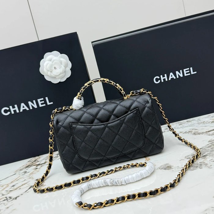 CHANEL AS5701 ラムレザー 菱格紋 ブラック×ゴールド 斜め掛けバッグ クラシック ヴィンテージ 19.5×12×6.5cm サイズ:19.5×12×6.5cm