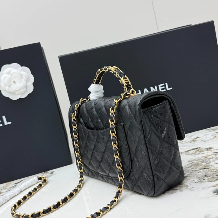 CHANEL AS5702 ラムレザー 菱格紋 ブラック×ゴールド 斜め掛けバッグ クラシック ヴィンテージ 22.5×13.5×6cm サイズ:22.5×13.5×6cm