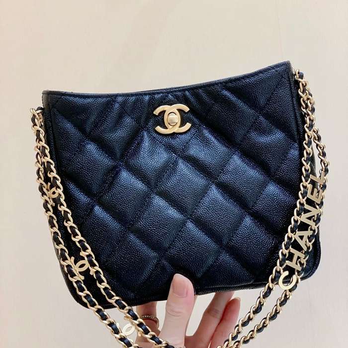 CHANEL AS3223 荔枝紋 ブラック×ホワイト ショルダーバッグ 春夏 19×16×8cm サイズ:19×16×8cm