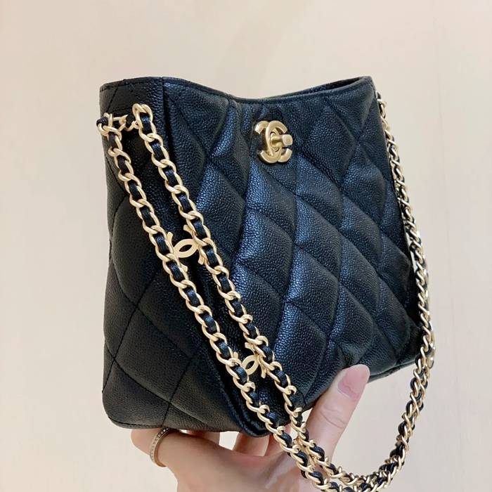 CHANEL AS3223 荔枝紋 ブラック×ホワイト ショルダーバッグ 春夏 19×16×8cm サイズ:19×16×8cm