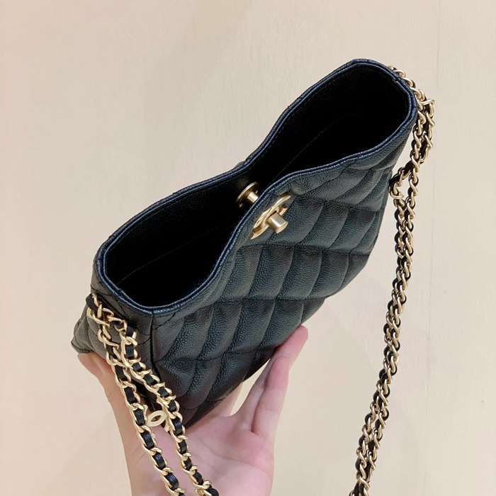 CHANEL AS3223 荔枝紋 ブラック×ホワイト ショルダーバッグ 春夏 19×16×8cm サイズ:19×16×8cm