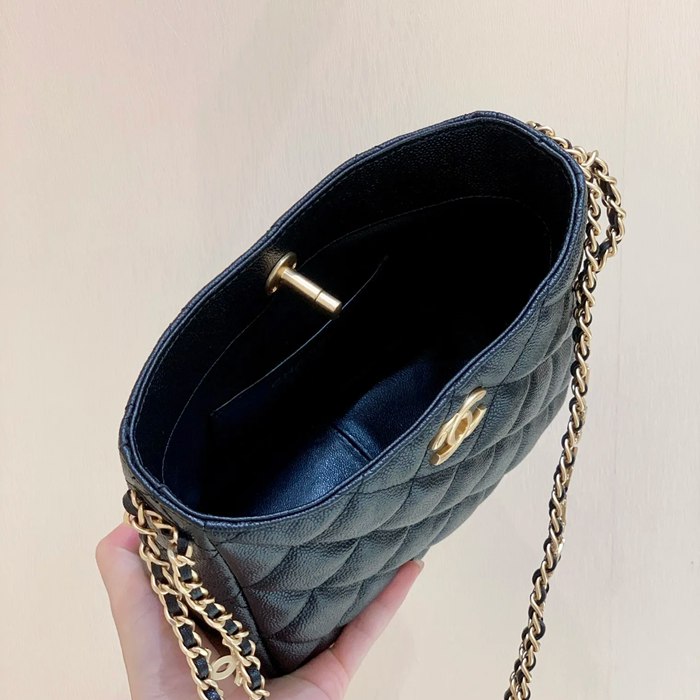 CHANEL AS3223 荔枝紋 ブラック×ホワイト ショルダーバッグ 春夏 19×16×8cm サイズ:19×16×8cm