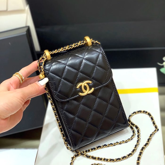 CHANEL AP2291 カーフレザー ブラック×ホワイト×グリーン×ゴールド 斜め掛けバッグ 15.3×10.5×6.5cm サイズ:15.3×10.5×6.5cm