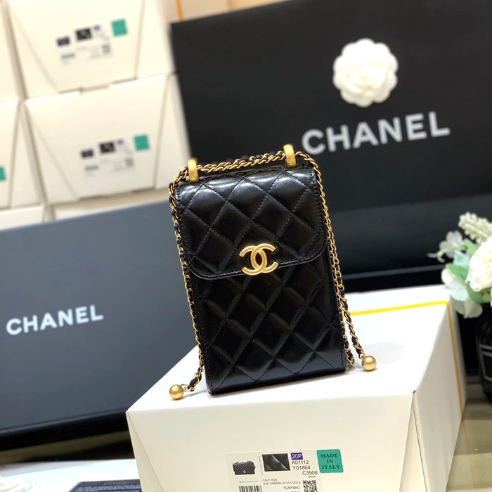 CHANEL AP2291 カーフレザー ブラック×ホワイト×グリーン×ゴールド 斜め掛けバッグ 15.3×10.5×6.5cm サイズ:15.3×10.5×6.5cm