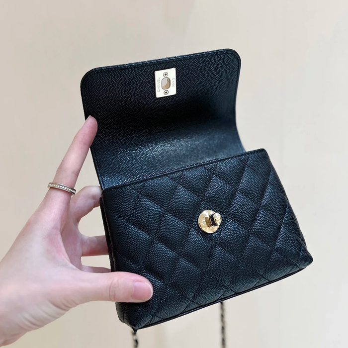CHANEL AP4244 カーフレザー 荔枝紋 ゴールド 斜め掛けバッグ クラシック 14.5×11.5×5.5cm サイズ:14.5×11.5×5.5cm