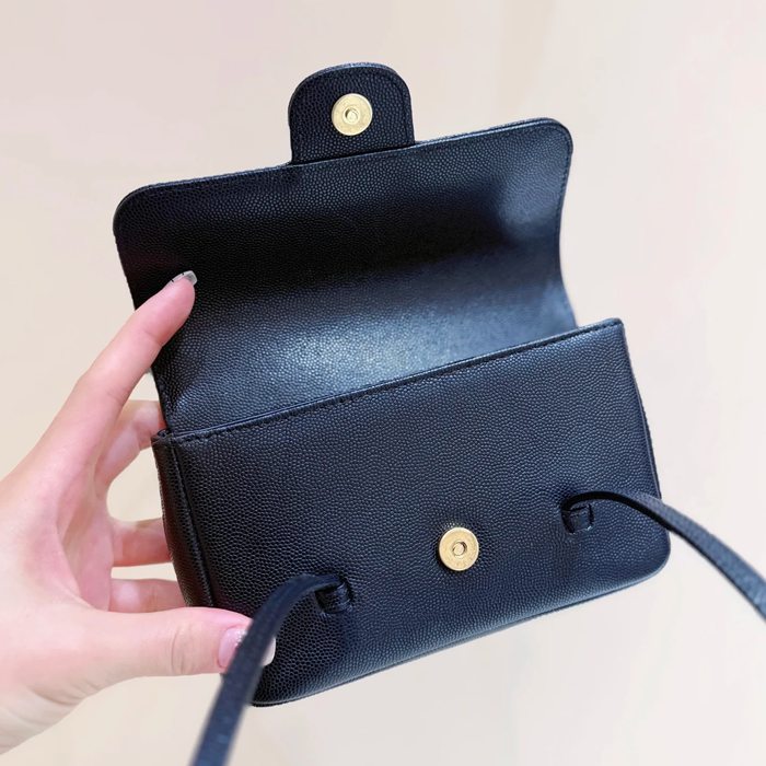 CHANEL カーフレザー ブラック 斜め掛けバッグ 有名人同款 ヴィンテージ 17×11.5×5cm サイズ:17×11.5×5cm