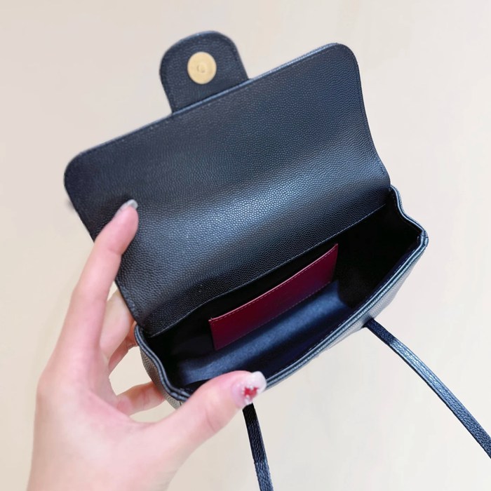 CHANEL カーフレザー ブラック 斜め掛けバッグ 有名人同款 ヴィンテージ 17×11.5×5cm サイズ:17×11.5×5cm