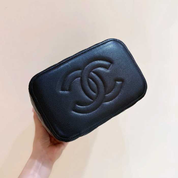 CHANEL カーフレザー 荔枝紋 ブラック×ゴールド ハンドバッグ クラシック 秋冬 21×15×14cm サイズ:21×15×14cm