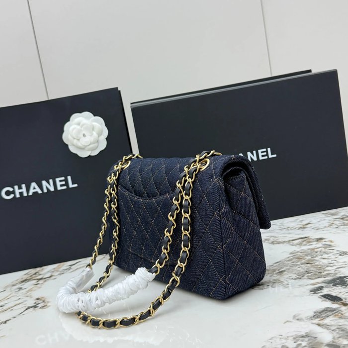 CHANEL AS1112 ラムレザー 菱格紋 ブルー×ゴールド 斜め掛けバッグ クラシック 大 25×14.5×6cm サイズ:25×14.5×6cm