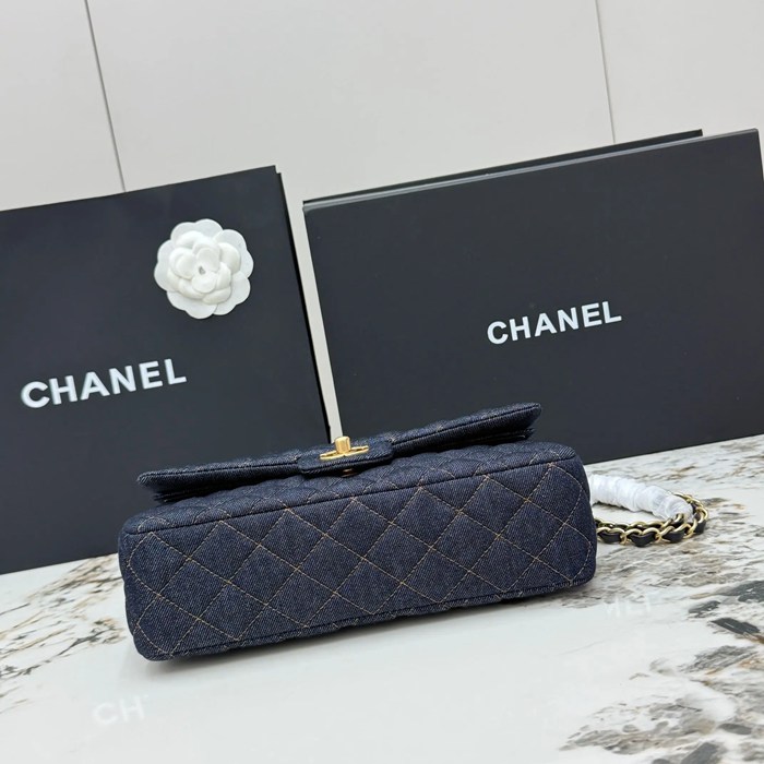 CHANEL AS1112 ラムレザー 菱格紋 ブルー×ゴールド 斜め掛けバッグ クラシック 大 25×14.5×6cm サイズ:25×14.5×6cm
