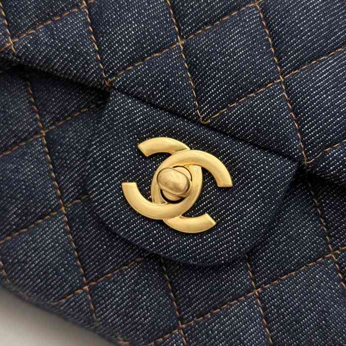 CHANEL AS1112 ラムレザー 菱格紋 ブルー×ゴールド 斜め掛けバッグ クラシック 大 25×14.5×6cm サイズ:25×14.5×6cm