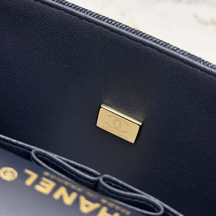 CHANEL AS1112 ラムレザー 菱格紋 ブルー×ゴールド 斜め掛けバッグ クラシック 大 25×14.5×6cm サイズ:25×14.5×6cm