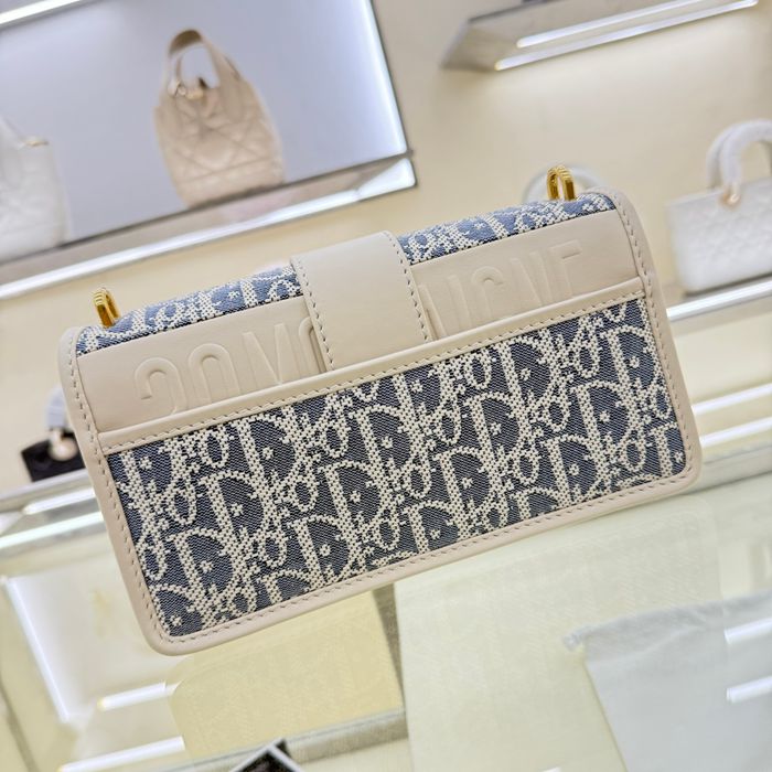 DIOR チェーン プリント、刺繍、フラワー ブルー、ベージュ ショルダーバッグ、チェーンバッグ 小 21.5x12.0x6.0cm サイズ:21.5x12cm