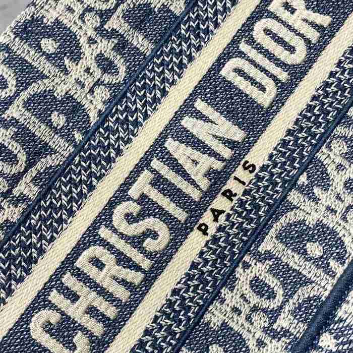DIOR カーフレザー、オブリーク 刺繍、モノグラム、レター ホワイト、ブルー ショルダーバッグ、トートバッグ ミニ クラシック サイズ:21.5x13x7.5cm