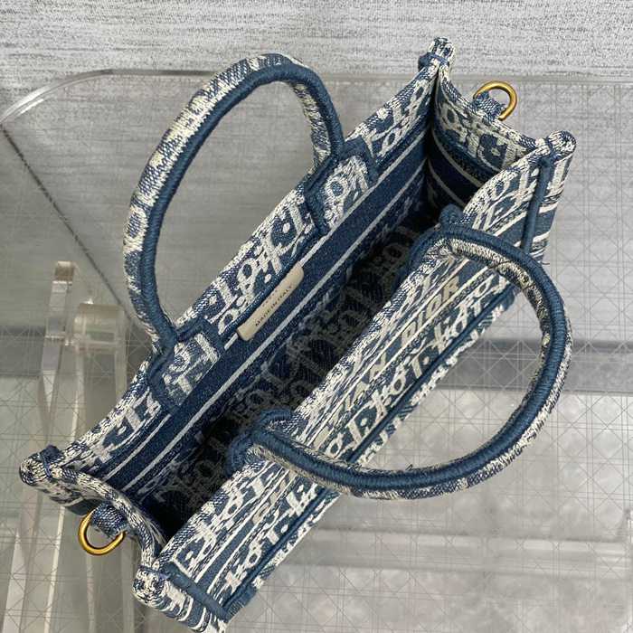 DIOR カーフレザー、オブリーク 刺繍、モノグラム、レター ホワイト、ブルー ショルダーバッグ、トートバッグ ミニ クラシック サイズ:21.5x13x7.5cm