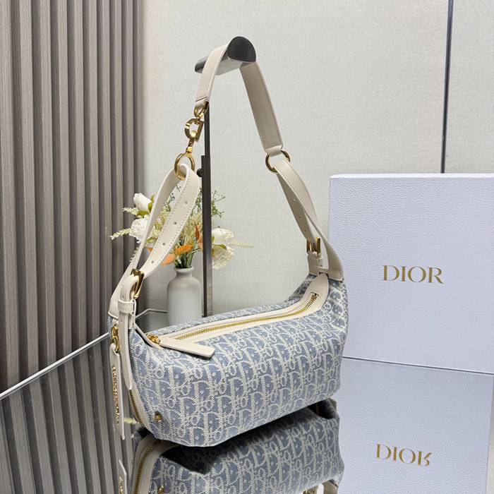 DIOR 2416SIZE モノグラム、レター、フラワー ブルー、ゴールド 斜め掛けバッグ、ショルダーバッグ、ハンドバッグ 小 クラシック サイズ:25.5x14.5x14cm