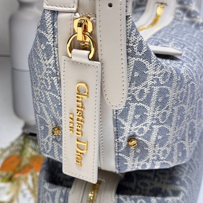 DIOR 2416SIZE モノグラム、レター、フラワー ブルー、ゴールド 斜め掛けバッグ、ショルダーバッグ、ハンドバッグ 小 クラシック サイズ:25.5x14.5x14cm