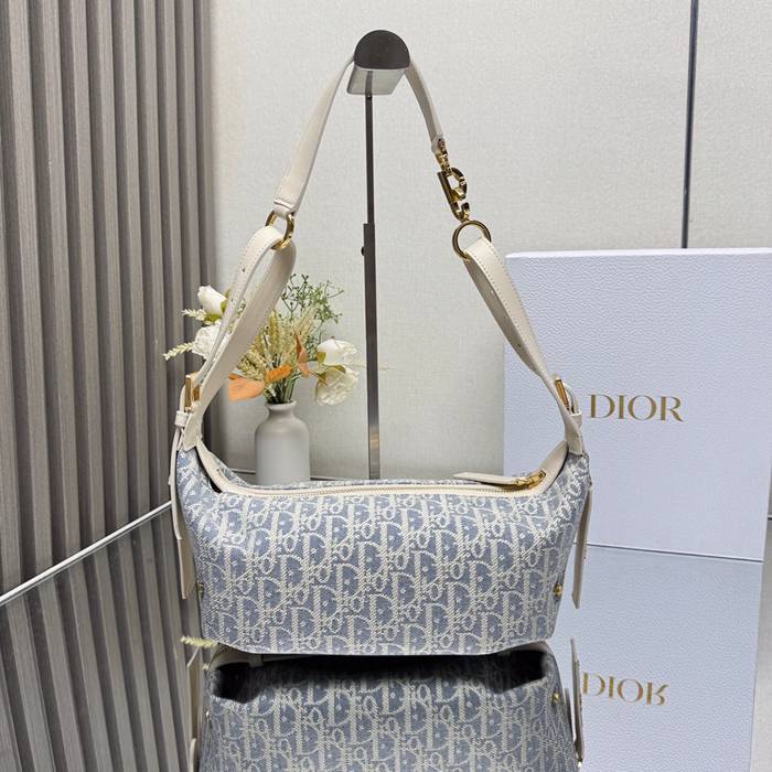 DIOR 2416SIZE モノグラム、レター、フラワー ブルー、ゴールド 斜め掛けバッグ、ショルダーバッグ、ハンドバッグ 小 クラシック サイズ:25.5x14.5x14cm