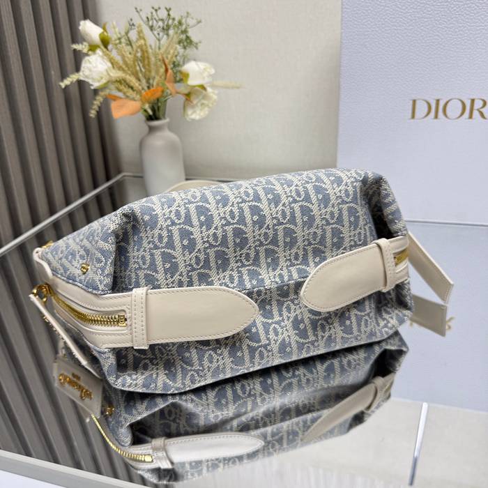DIOR 2416SIZE モノグラム、レター、フラワー ブルー、ゴールド 斜め掛けバッグ、ショルダーバッグ、ハンドバッグ 小 クラシック サイズ:25.5x14.5x14cm