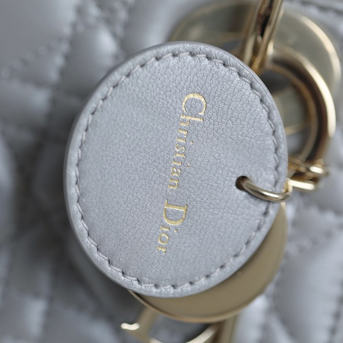DIOR ラムレザー、レザー、チェーン グレンチェック、刺繍、レター ホワイト、グレー、ゴールド 斜め掛けバッグ、ショルダーバッグ、ハンドバッグ ミニ サイズ:17x15cm
