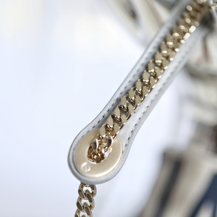 DIOR ラムレザー、レザー、チェーン グレンチェック、刺繍、レター ホワイト、グレー、ゴールド 斜め掛けバッグ、ショルダーバッグ、ハンドバッグ ミニ サイズ:17x15cm