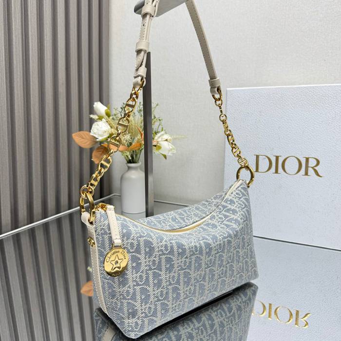 DIOR 3202 カーフレザー、スエード、レザー プリント、レター、フラワー ブルー、ゴールド、ベージュ ショルダーバッグ、ハンドバッグ、チェーンバッグ 新作 クラシック サイズ:28.5x14.5x10cm