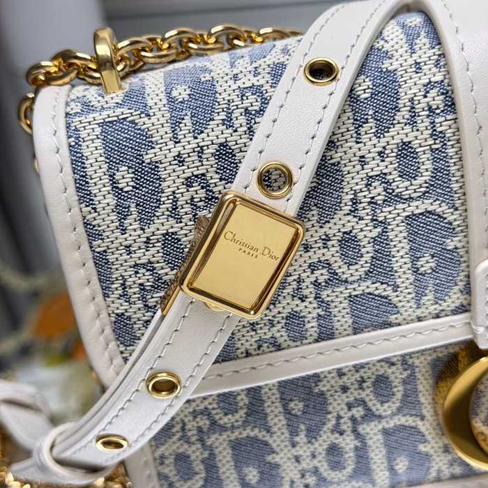 DIOR 9207 カーフレザー、チェーン レター ホワイト、ブルー ショルダーバッグ、チェーンバッグ 小 クラシック 21.0x12.0x6.0cm サイズ:21x12cm