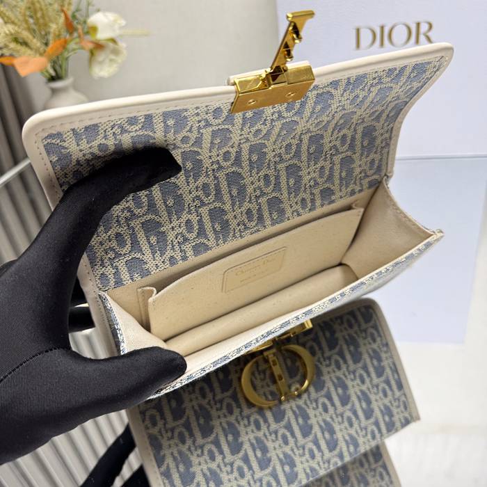 DIOR 9207 カーフレザー、チェーン レター ホワイト、ブルー ショルダーバッグ、チェーンバッグ 小 クラシック 21.0x12.0x6.0cm サイズ:21x12cm