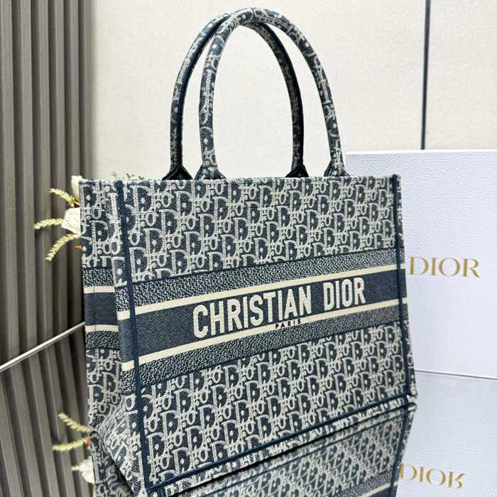DIOR 1286 ストライプ、刺繍、レター ブルー、ベージュ ハンドバッグ、トートバッグ 中 36.0x27.5x16.5cm サイズ:36x27.5x16.5cm