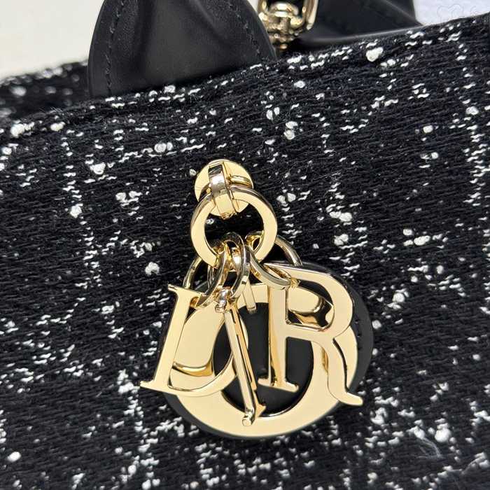 DIOR 7033 ストライプ、刺繍、レター ブラック ハンドバッグ、トートバッグ 小 21.0x14.0cm サイズ:21x14cm