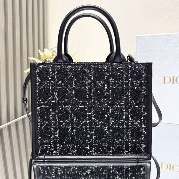 DIOR 7033 ストライプ、刺繍、レター ブラック ハンドバッグ、トートバッグ 小 21.0x14.0cm サイズ:21x14cm