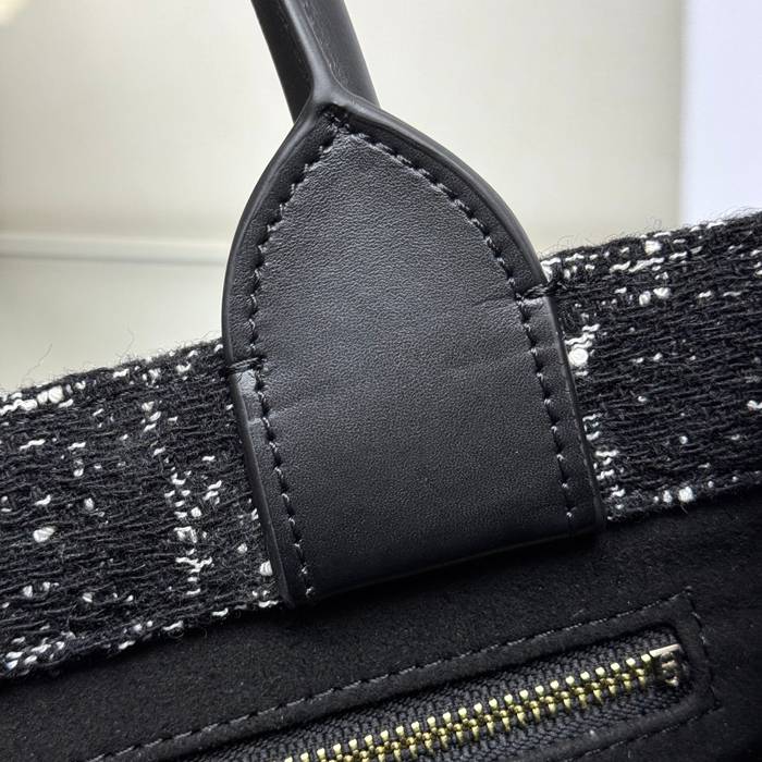 DIOR 7033 ストライプ、刺繍、レター ブラック ハンドバッグ、トートバッグ 小 21.0x14.0cm サイズ:21x14cm