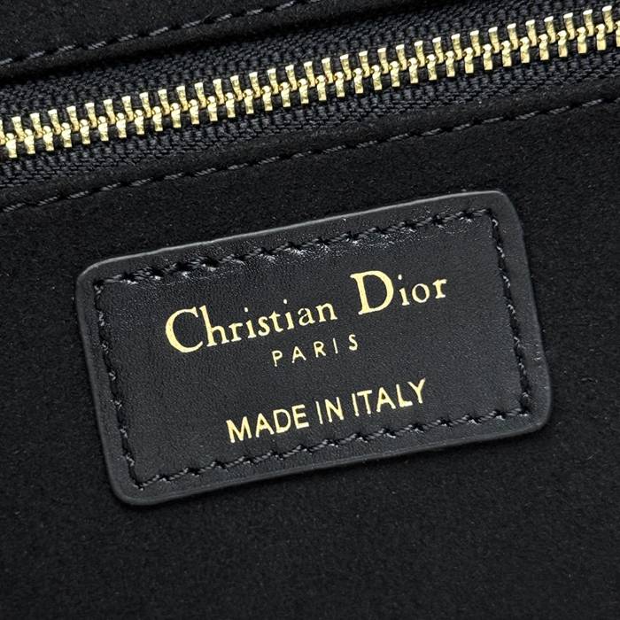 DIOR 7033 ストライプ、刺繍、レター ブラック ハンドバッグ、トートバッグ 小 21.0x14.0cm サイズ:21x14cm