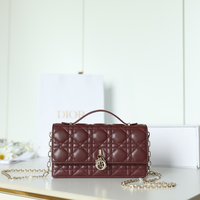 DIOR ラムレザー、レザー、チェーン グレンチェック、レター、ビーズ レッド、ベージュ、ワインレッド 斜め掛けバッグ、ハンドバッグ、ハンドバッグ ミニ 21.0x11.0cm サイズ:21x11cm