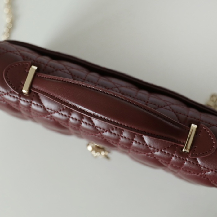 DIOR ラムレザー、レザー、チェーン グレンチェック、レター、ビーズ レッド、ベージュ、ワインレッド 斜め掛けバッグ、ハンドバッグ、ハンドバッグ ミニ 21.0x11.0cm サイズ:21x11cm