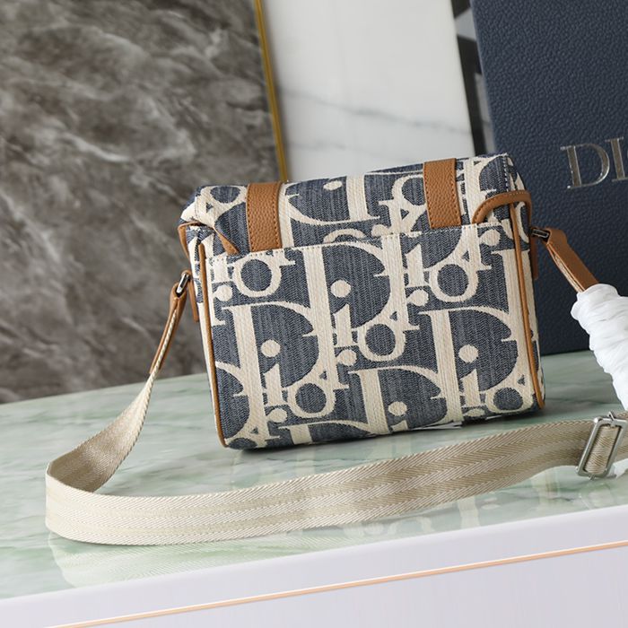DIOR カーフレザー、レザー、オブリーク プリント、刺繍、レター ブルー、ブラウン、ゴールド ショルダーバッグ ミニ クラシック サイズ:24x18cm