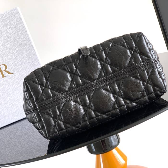 DIOR カーフレザー、レザー グレンチェック、レター ブラック、ベージュ ハンドバッグ、ハンドバッグ 小 23.0x15.5x12.0cm サイズ:23x15.5x12cm