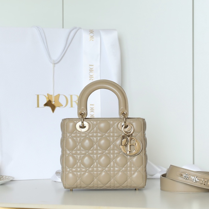 DIOR ラムレザー、レザー グレンチェック、レター ゴールド、カーキ 斜め掛けバッグ、ショルダーバッグ、ハンドバッグ クラシック サイズ:20x16.5cm