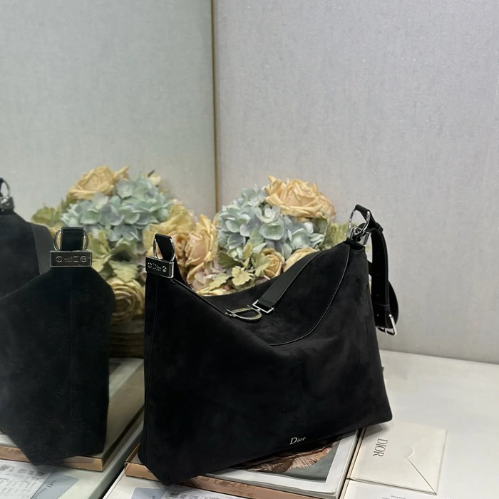 DIOR 1414 スエード レター、パッチワーク ブラック、シルバー ショルダーバッグ、ハンドバッグ 大 小 39.0x29.0x11.0cm サイズ:39x29x11cm